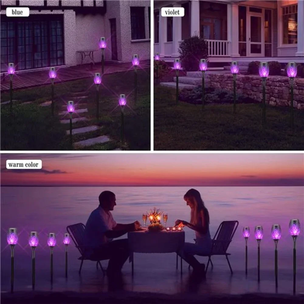 Purple Solar Lights Outdoor, 8 Pack Solar Torches Lights Flickering Flame